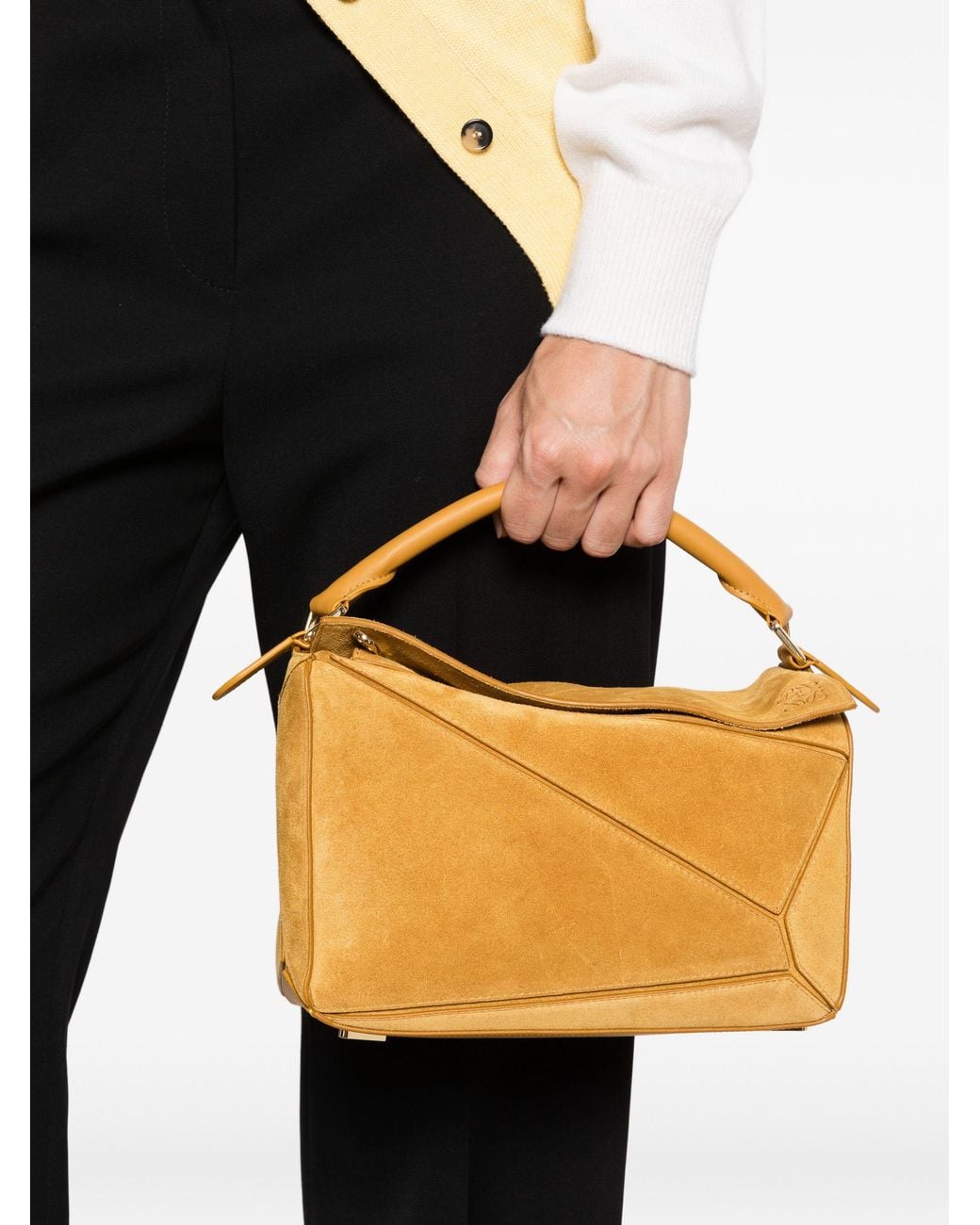 Loewe Natural Small Featherlight Puzzle Suede Handbag