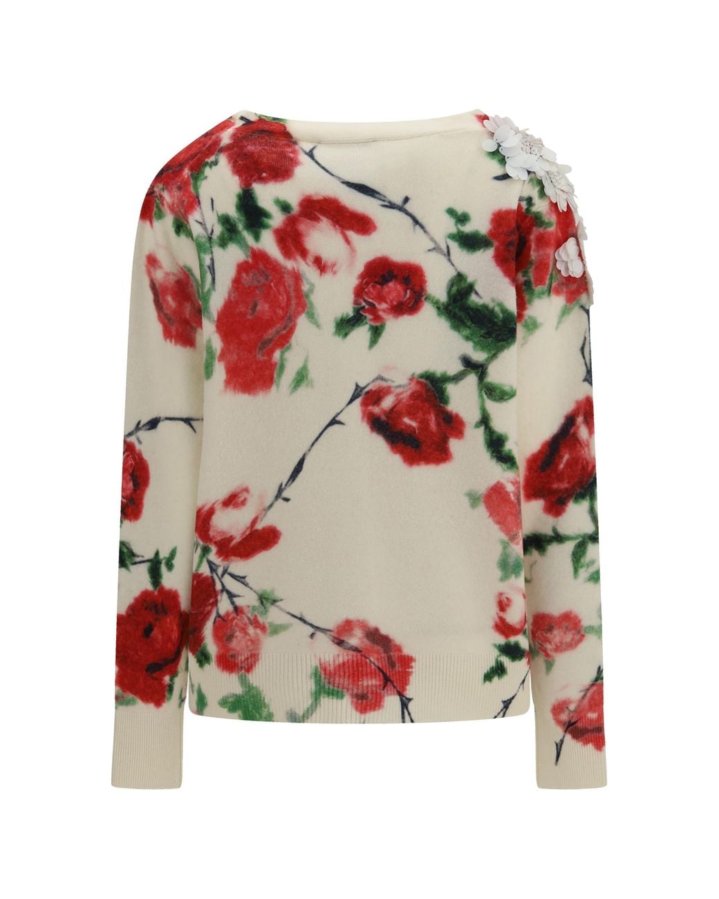 Blumarine White Wool And Cashmere Sweater With Applied Roses