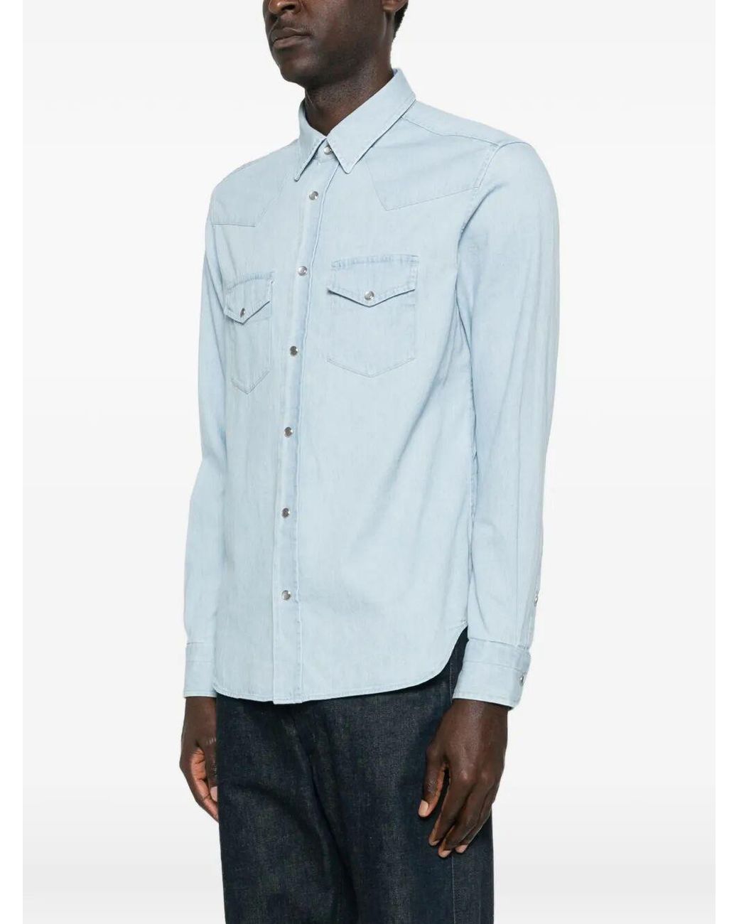 Tom Ford Blue Denim Chambray Western Shirt for men