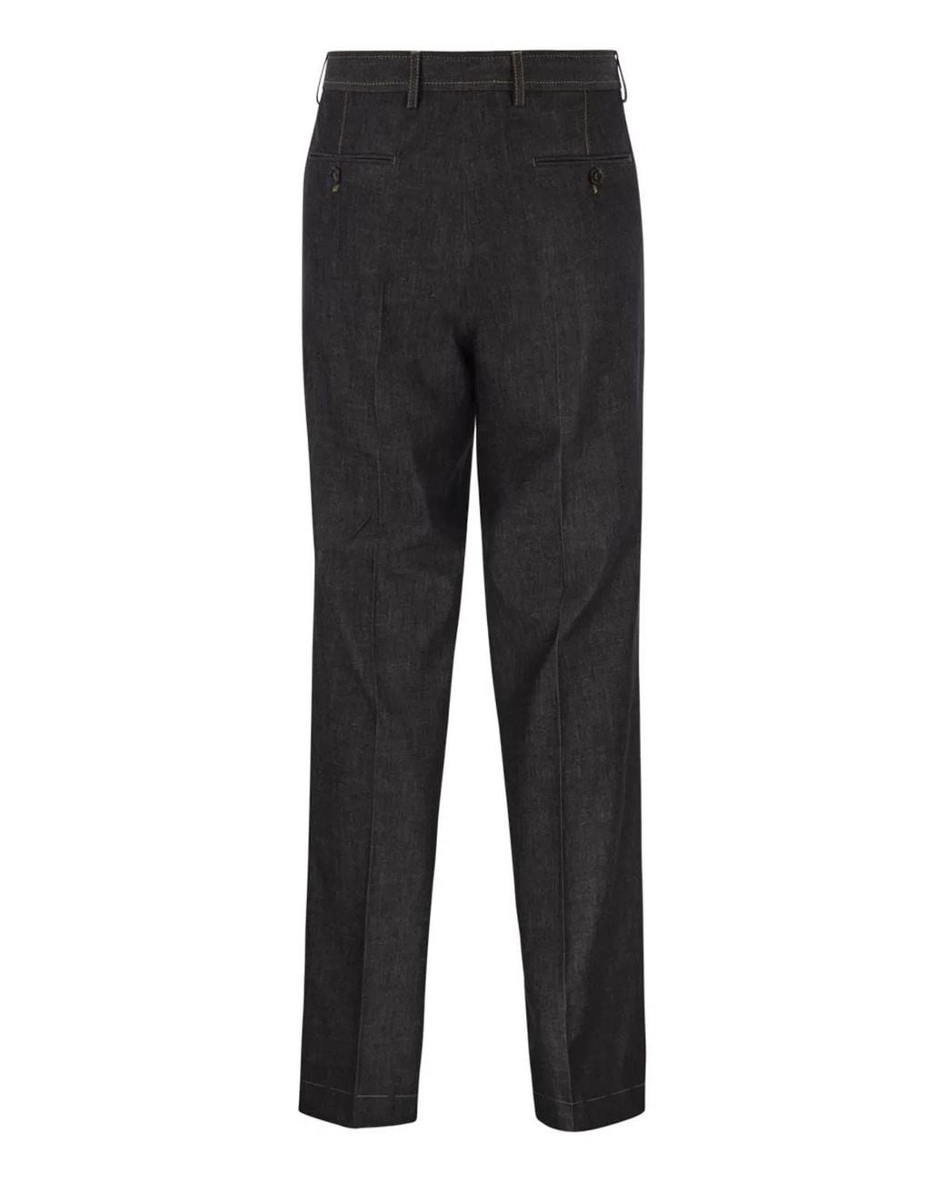 Brunello Cucinelli Black Tailored Cotton Denim Trousers With Pleats for men