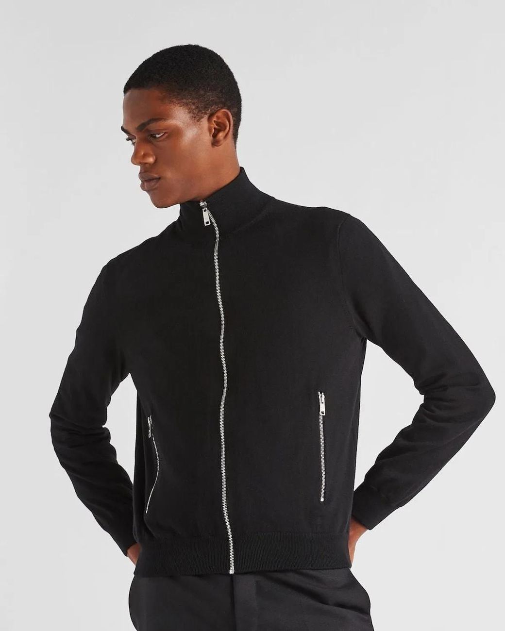Prada Black Cardigan Con Zip for men