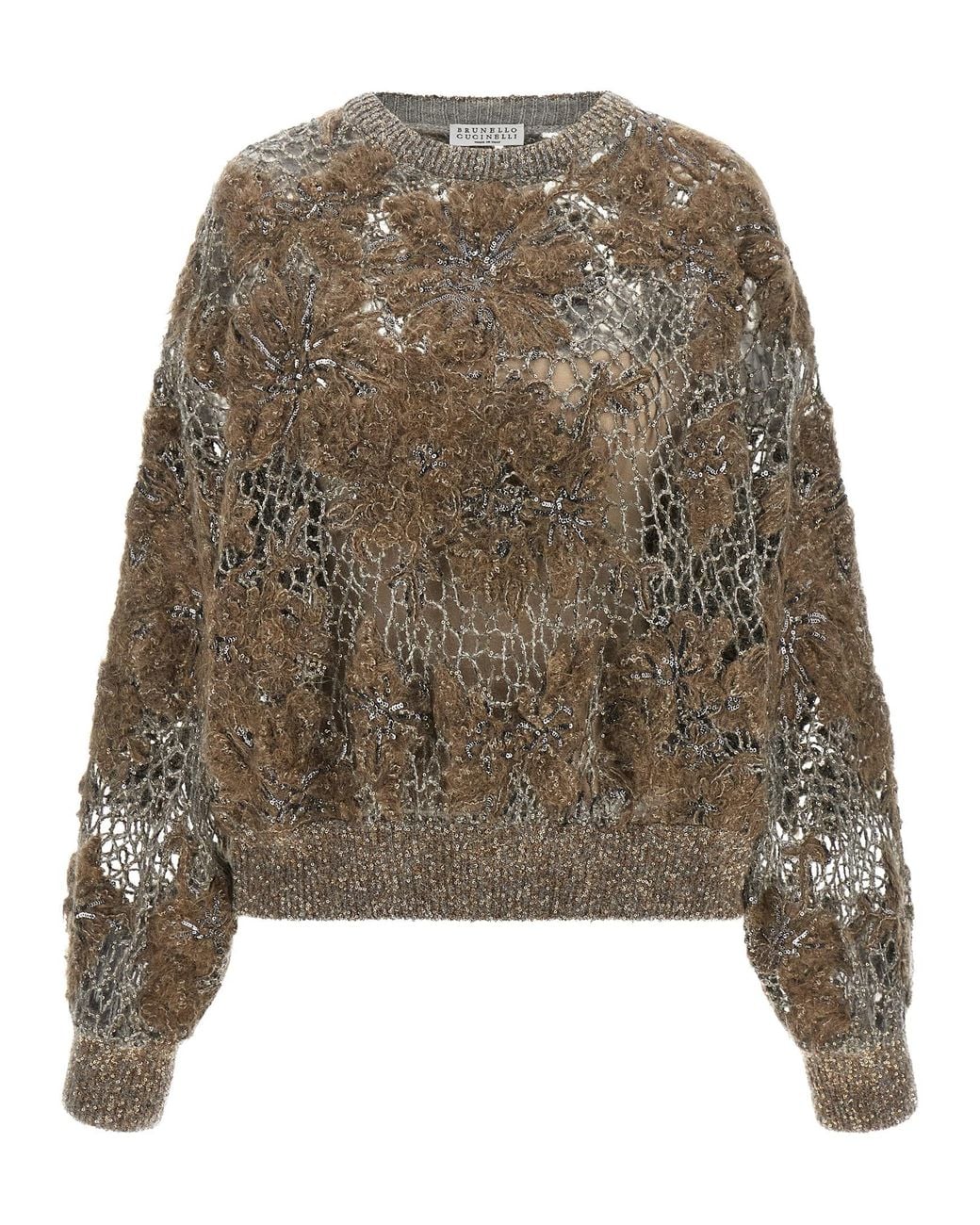 Brunello Cucinelli Natural 'Whispering Bloom Embroidery' Sweater