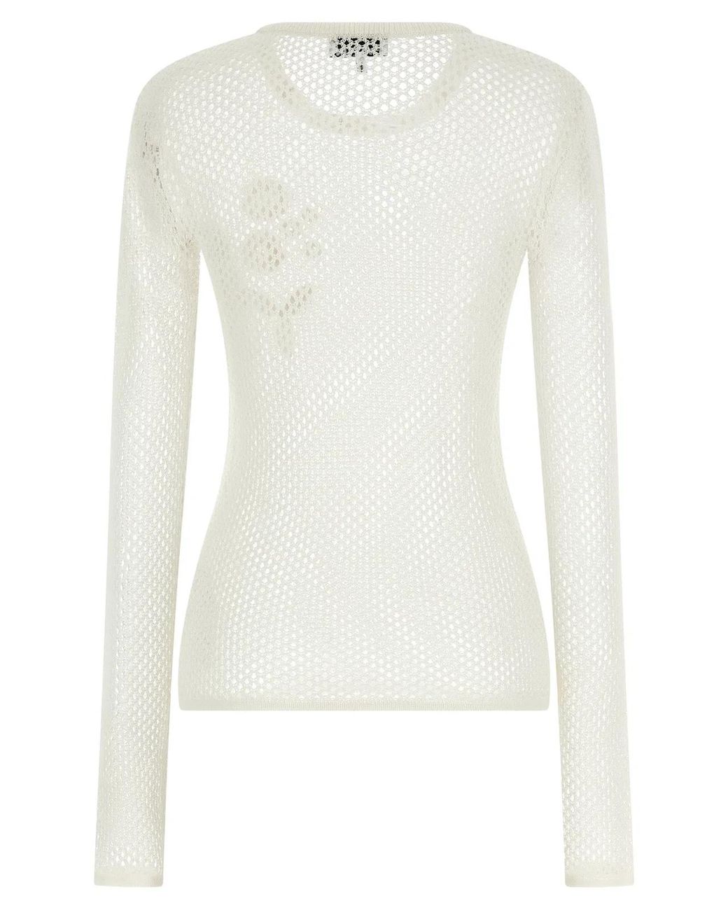 Ganni White Pointelle Cotton Sweater