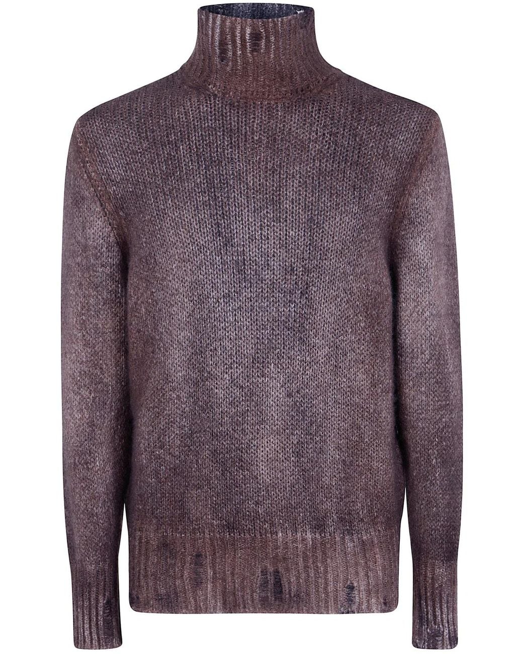 Avant Toi Purple Hand Painted Cashmere And Silk High Neck Pullover With Destroyed Edges for men