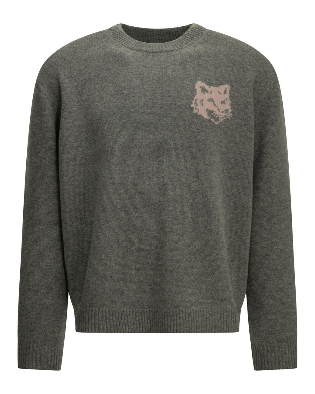 Maison Kitsuné Gray Maison Kitsuné "Fox Head" Crew-Neck Sweater for men