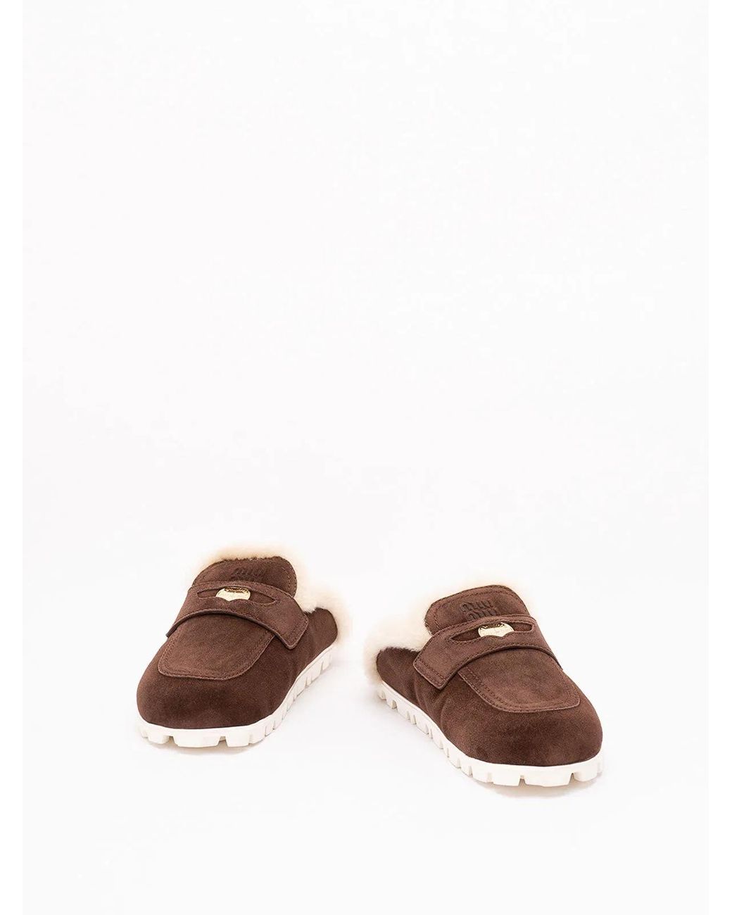 Miu Miu Brown Suede And Shearling Mules