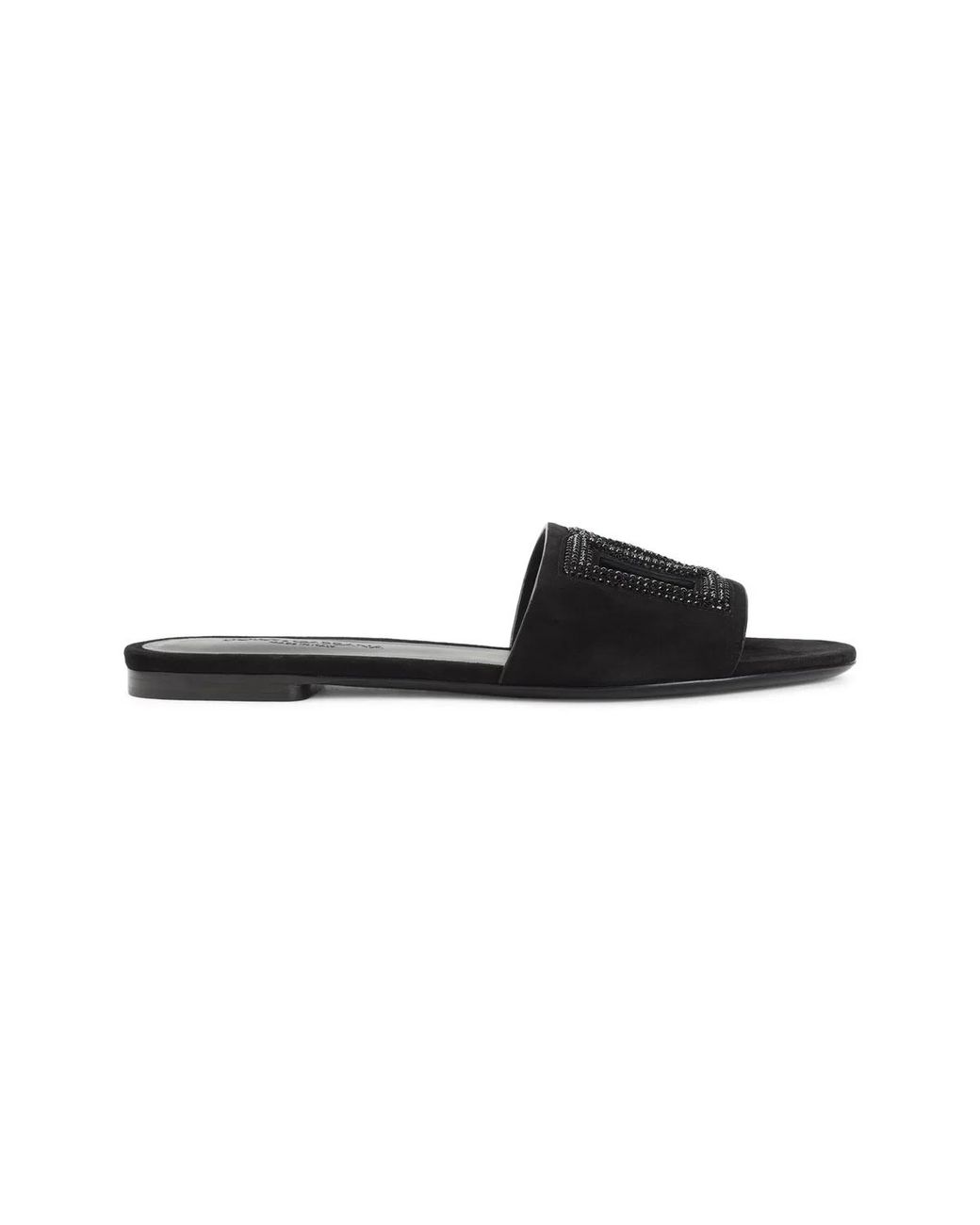 Dolce & Gabbana Black Dolce & Gabbana Embellished Logo Sandals