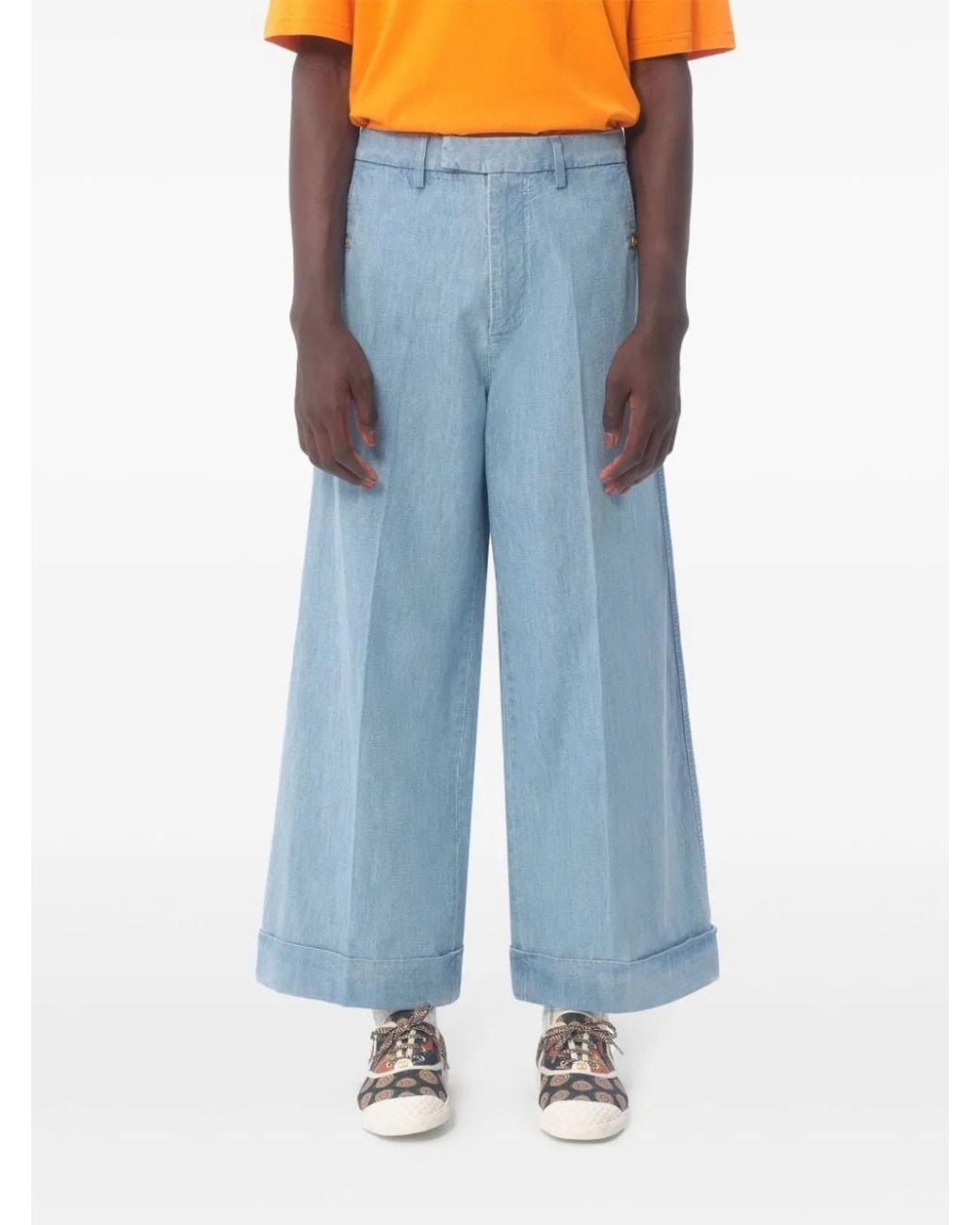 Valentino Blue Wide Jeans With Cuff for men