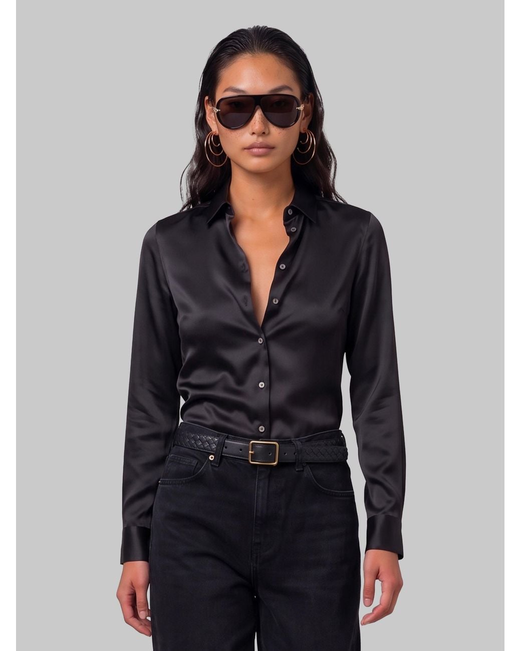 SUTTON NEW YORK Blue Stretch Silk Shirt