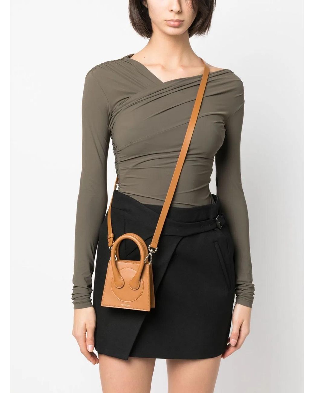 AZ FACTORY Brown Leather Micro Crossbody Bag
