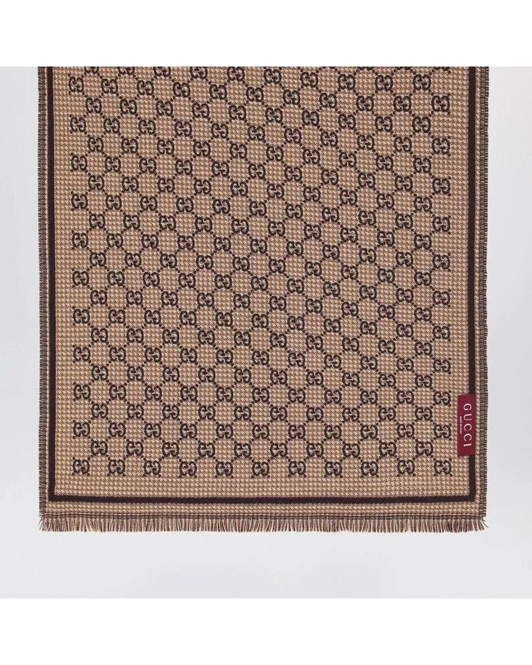 Gucci Brown Wool Scarf Gg Jacquard for men