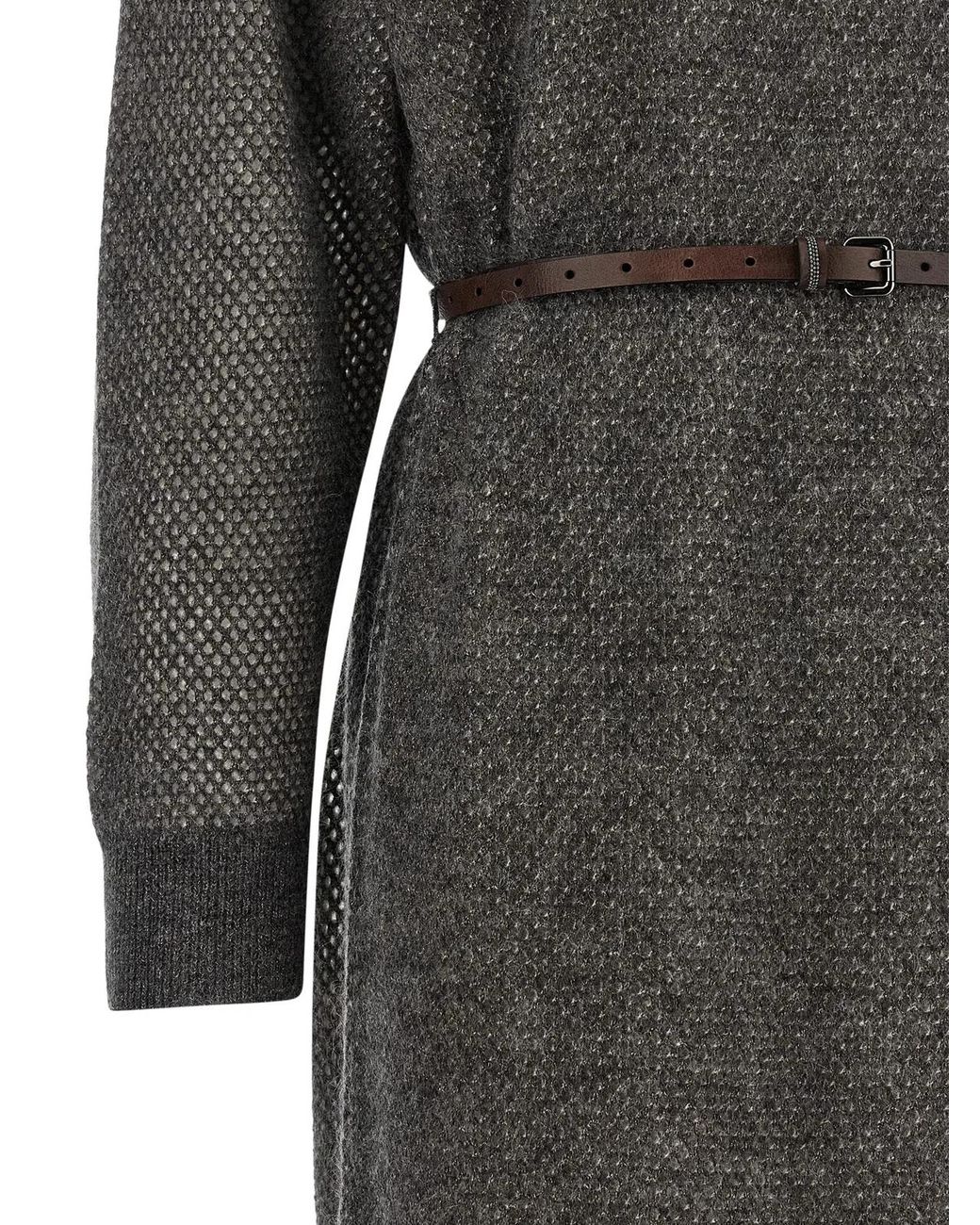 Brunello Cucinelli Gray Wool Midi Dress