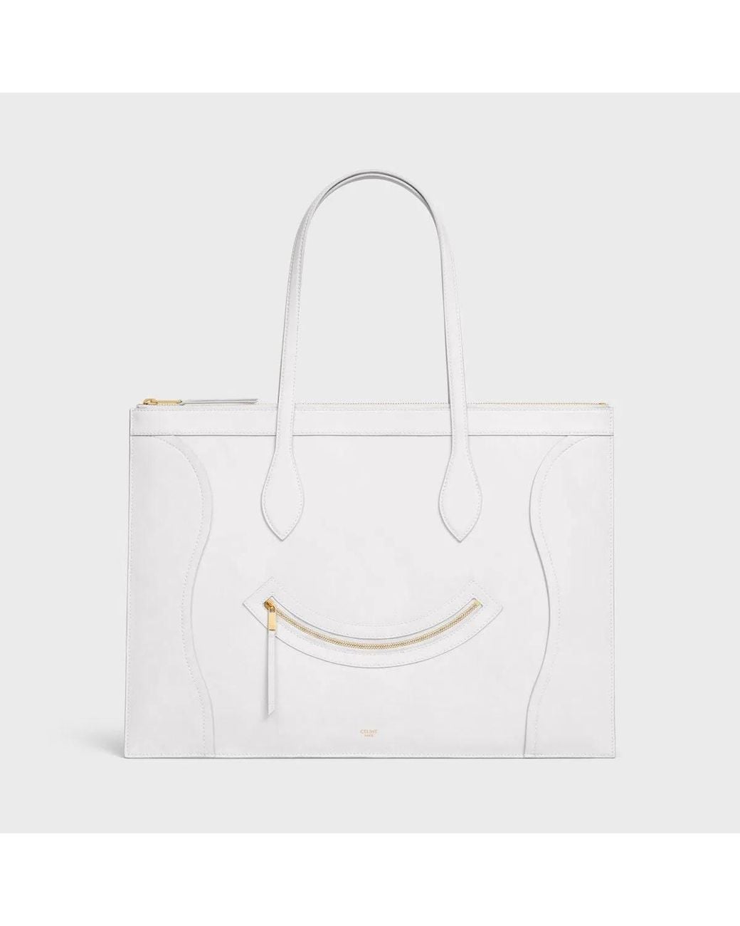 Céline White Flat Luggage Zip Tote Bag