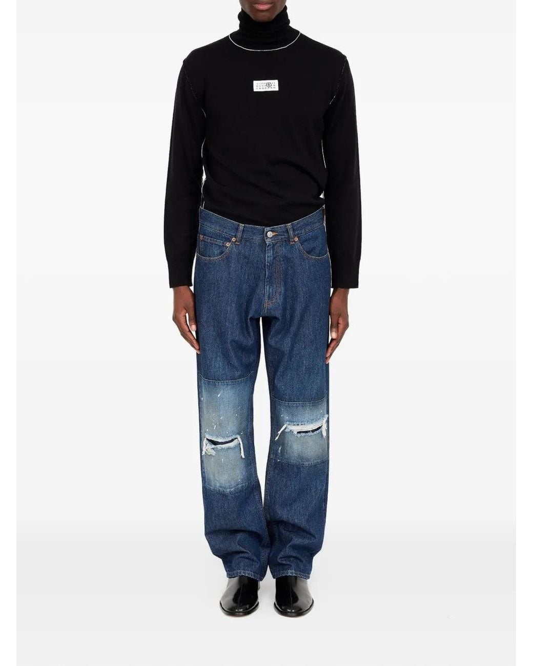 MM6 by Maison Margiela Blue Distressed Effect Straight Leg Jeans for men