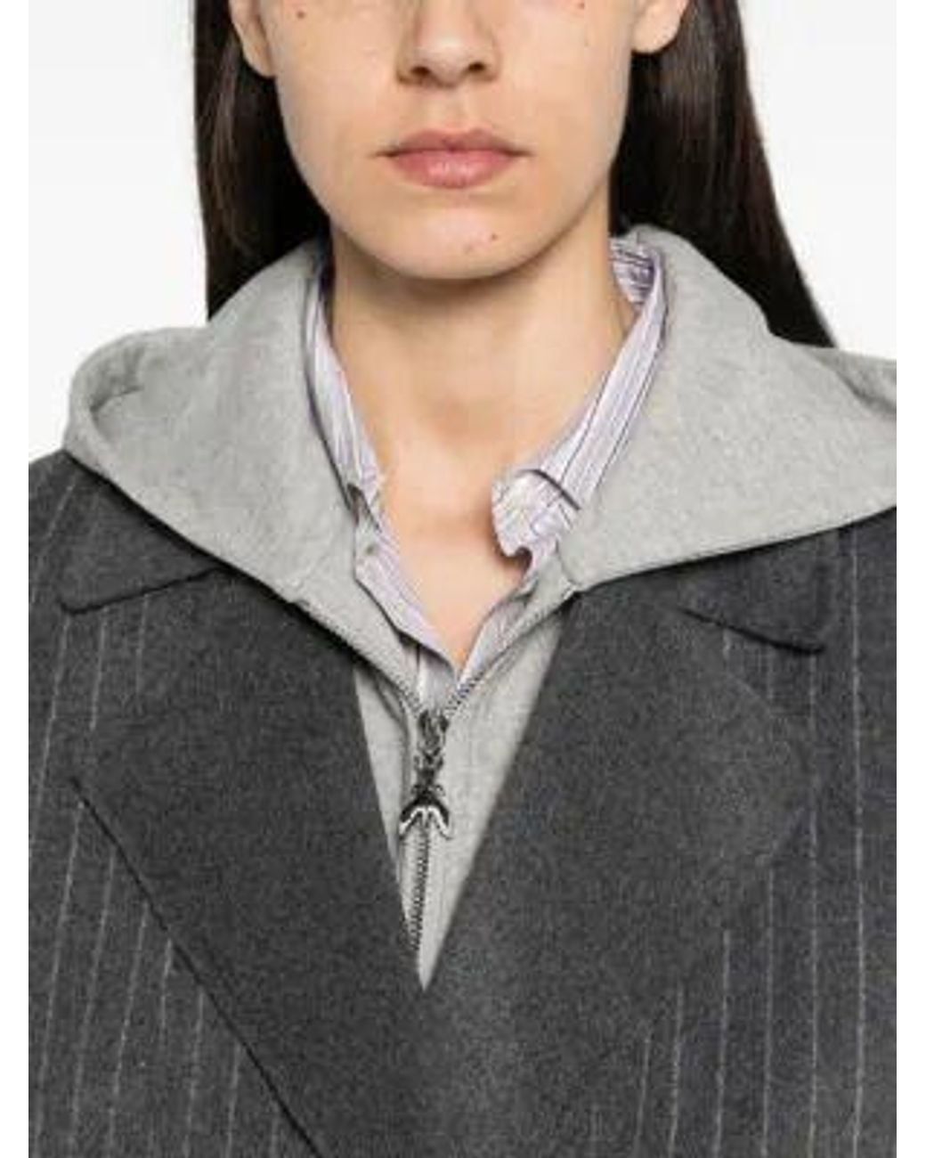 Patrizia Pepe Gray Double-Breasted Pinstriped Coat