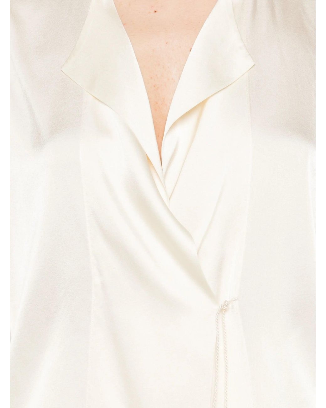 Forte_forte White Yogurt Shiny Stretch Silk Shirt