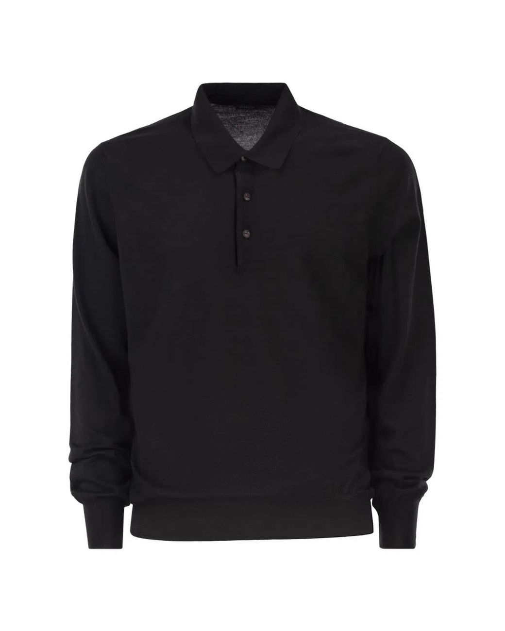Kiton Black Long-Sleeved Wool Polo Shirt for men