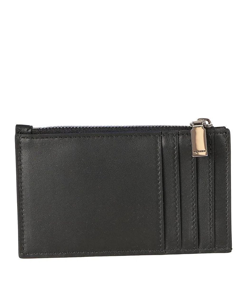 McQueen Black Leather Cardholder Wallet for men