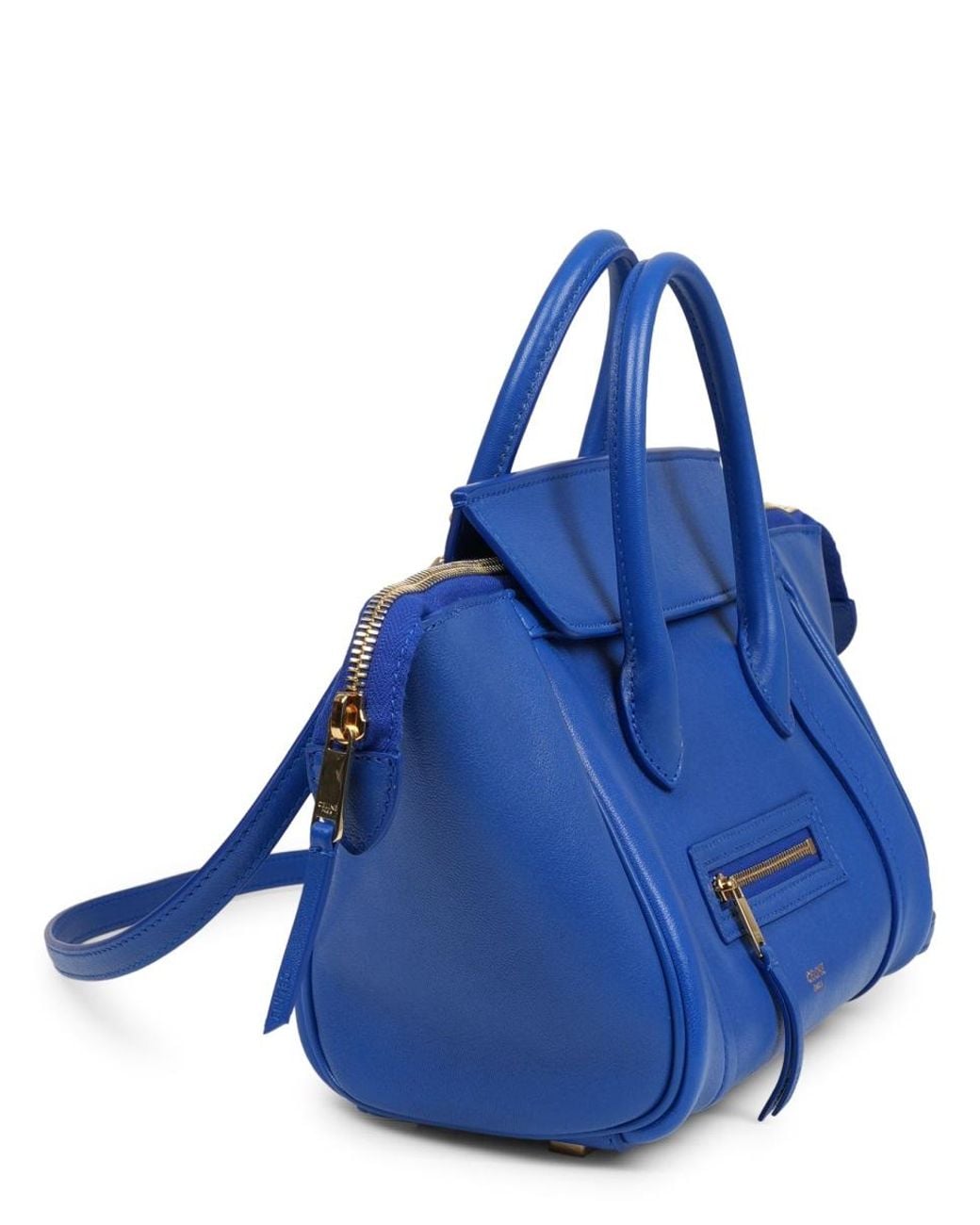 Céline Blue Luggage Handbag Leather Lamb Handbags