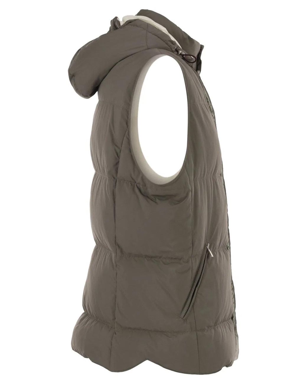 Brunello Cucinelli Green Padded Hooded Gilet for men