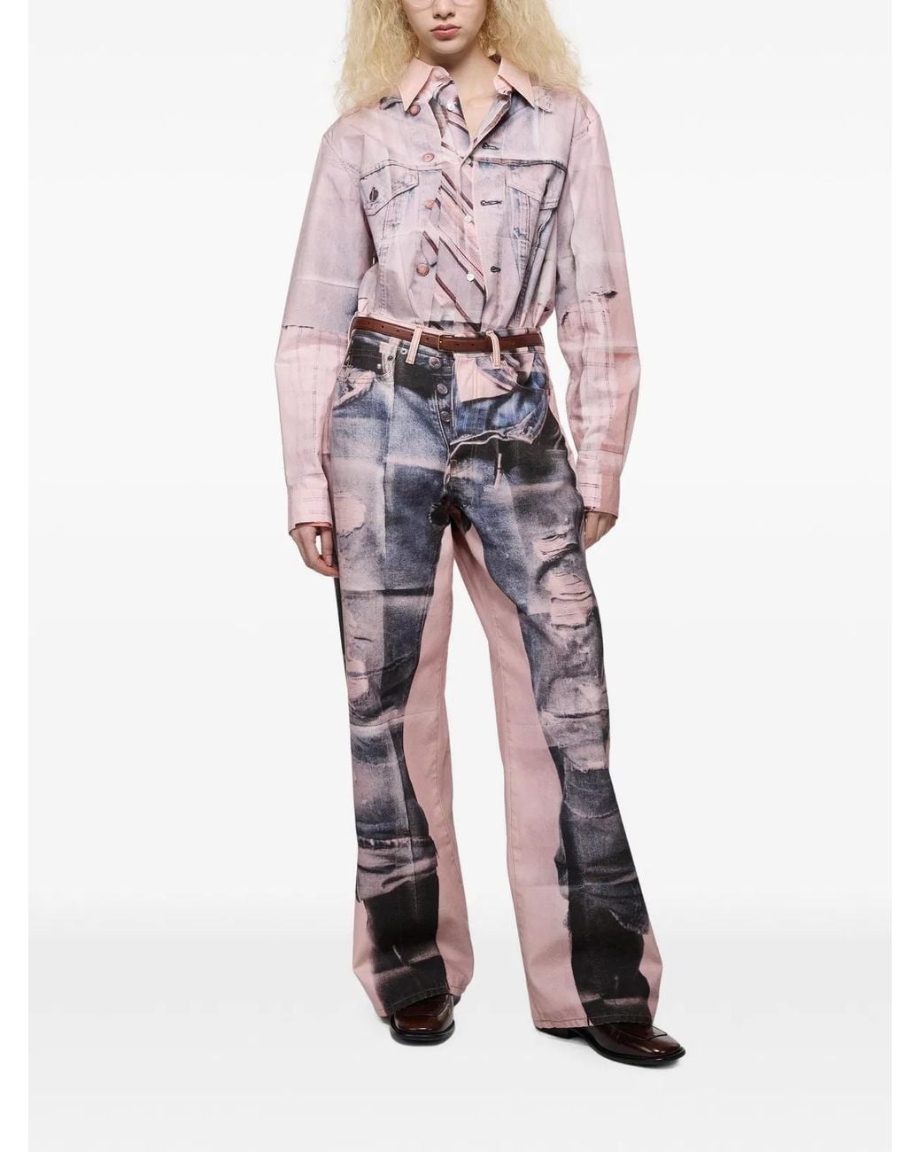 Acne Pink Trompe L'Oeil Print Trousers for men