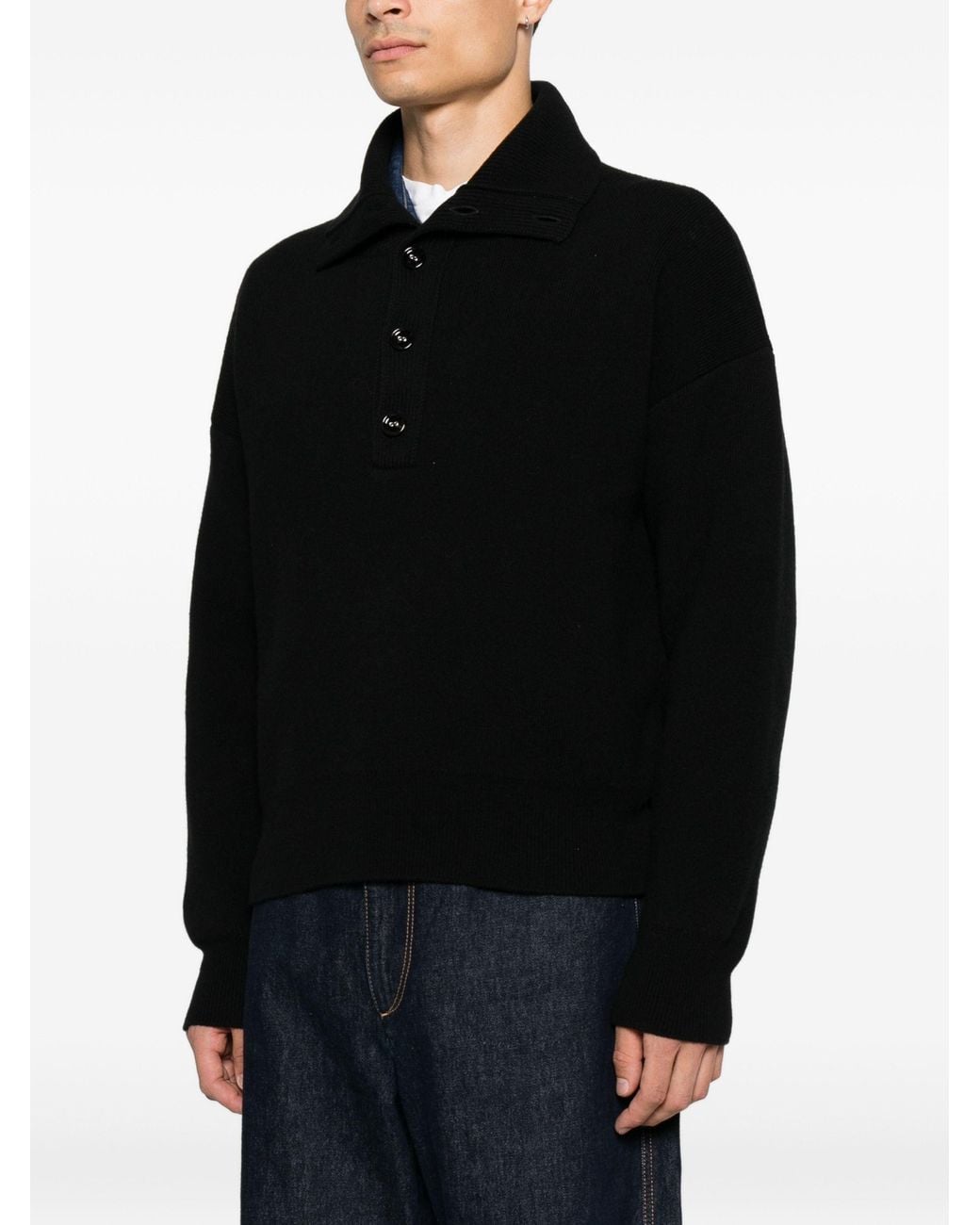 AMI Black Button-Up Sweater for men