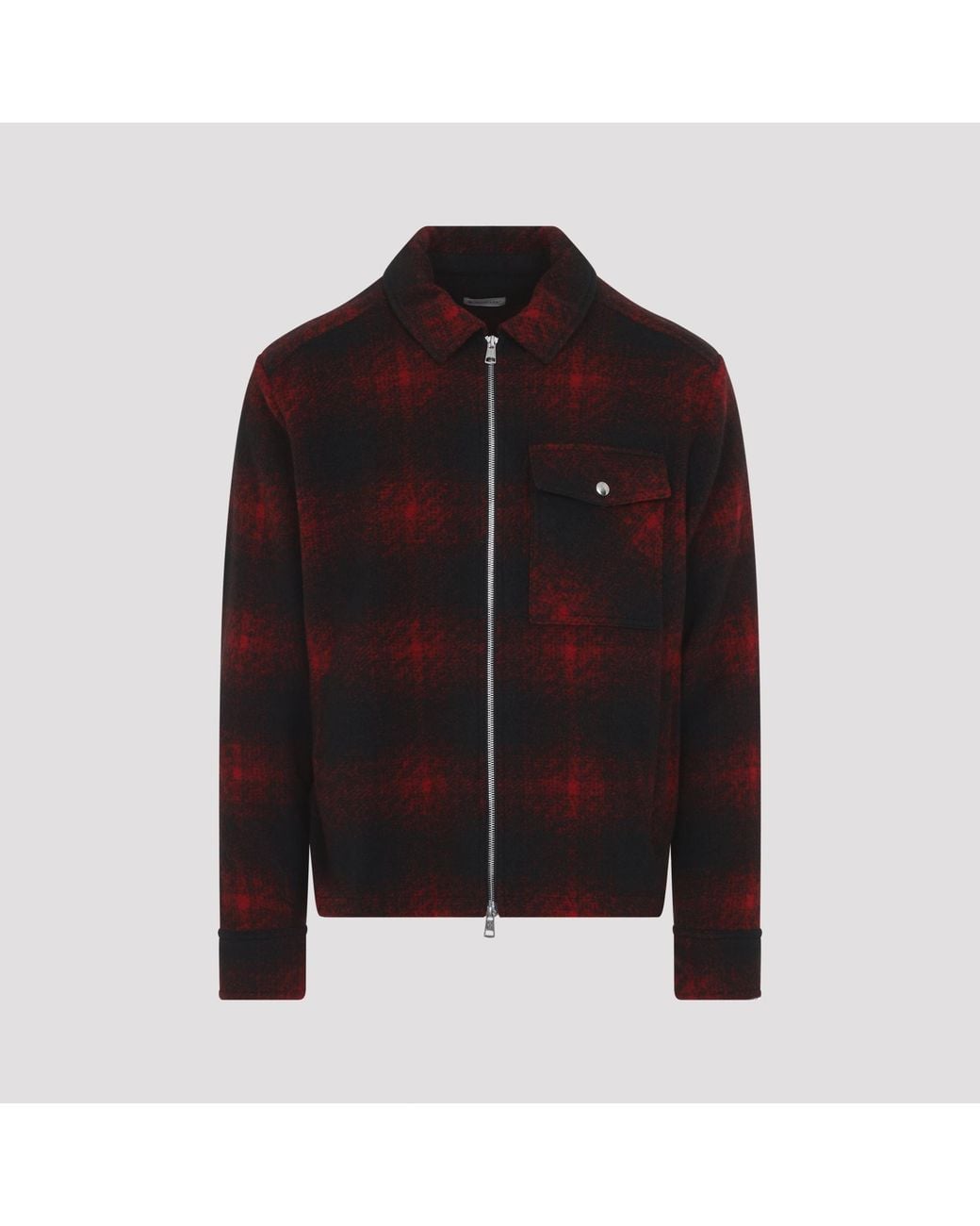 Moncler Red Overshirt Con Zip Motivo Check for men