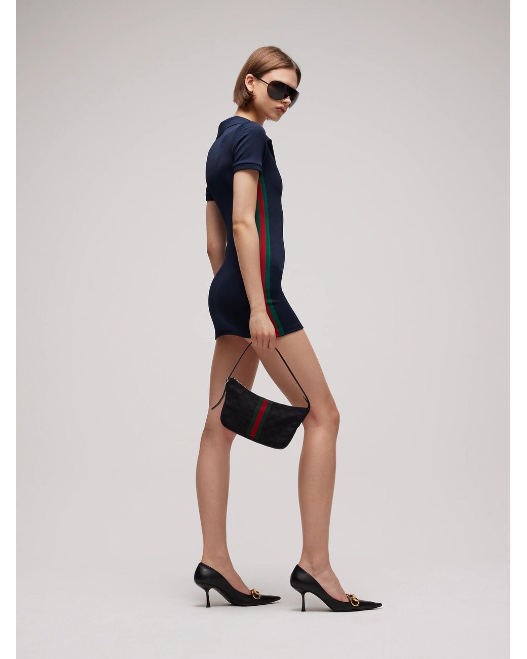 Gucci Black Cotton Jersey Dress With Web Detail