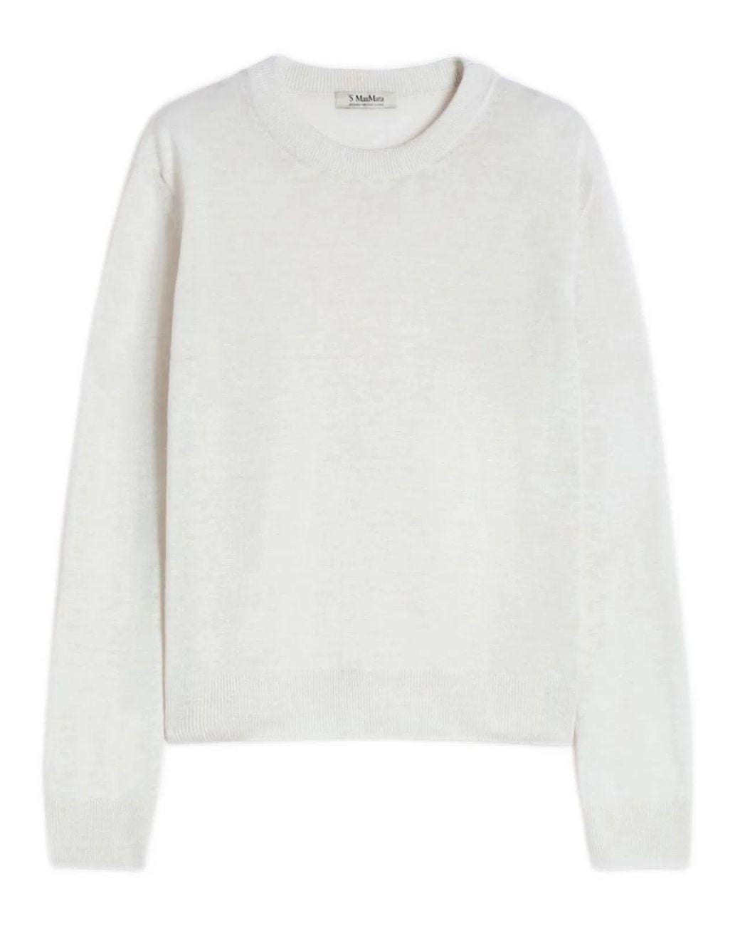 Max Mara White Straight Fit Crew-Neck Sweater With Embossed Elbow Detail