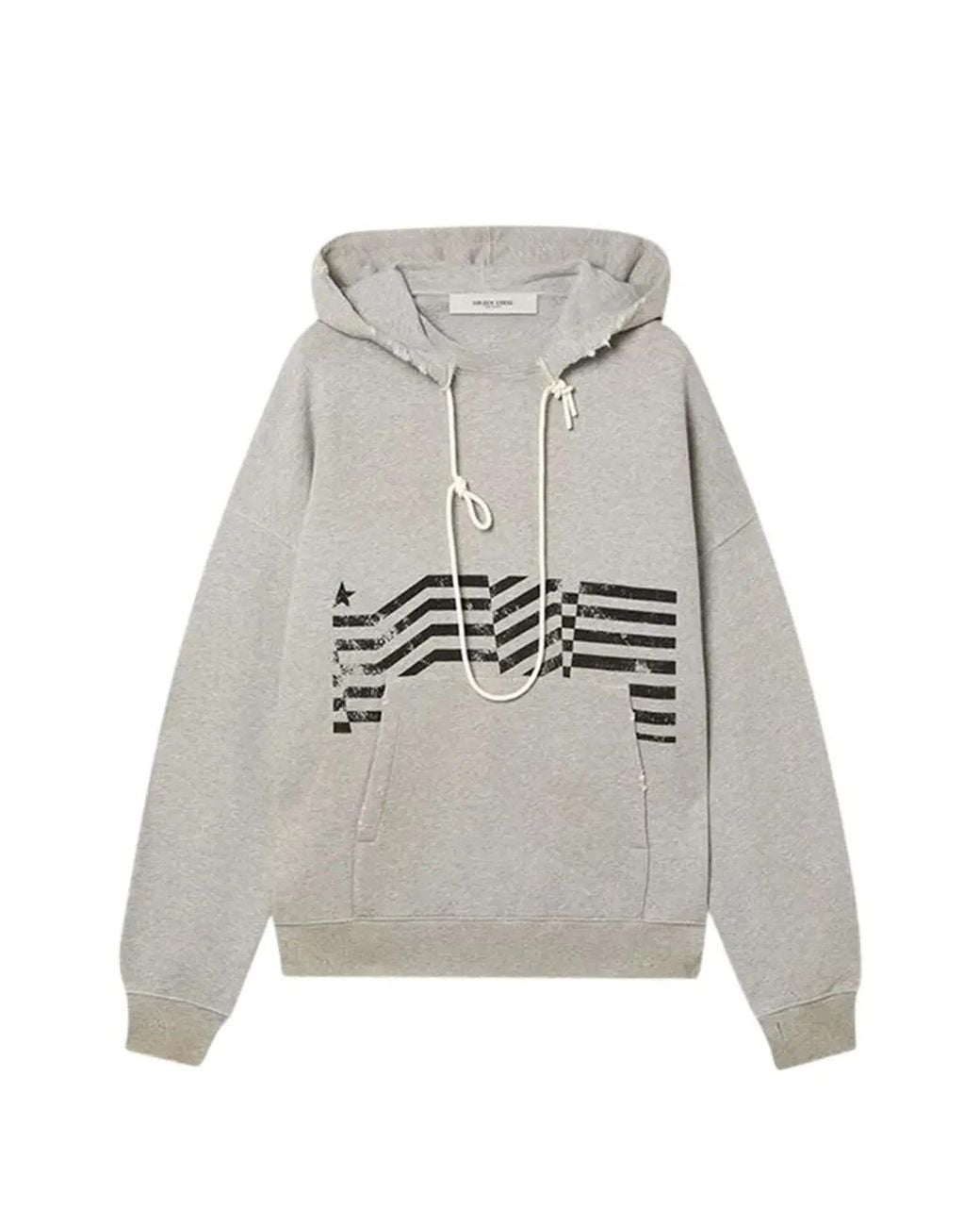 Golden Goose Deluxe Brand White "Journey" Hoodie Slub Cotton Heavy Fleece Vintage Treatment With Print