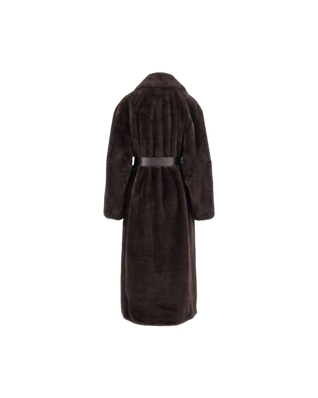 Pinko Black Faux Fur Long Coat With Belt