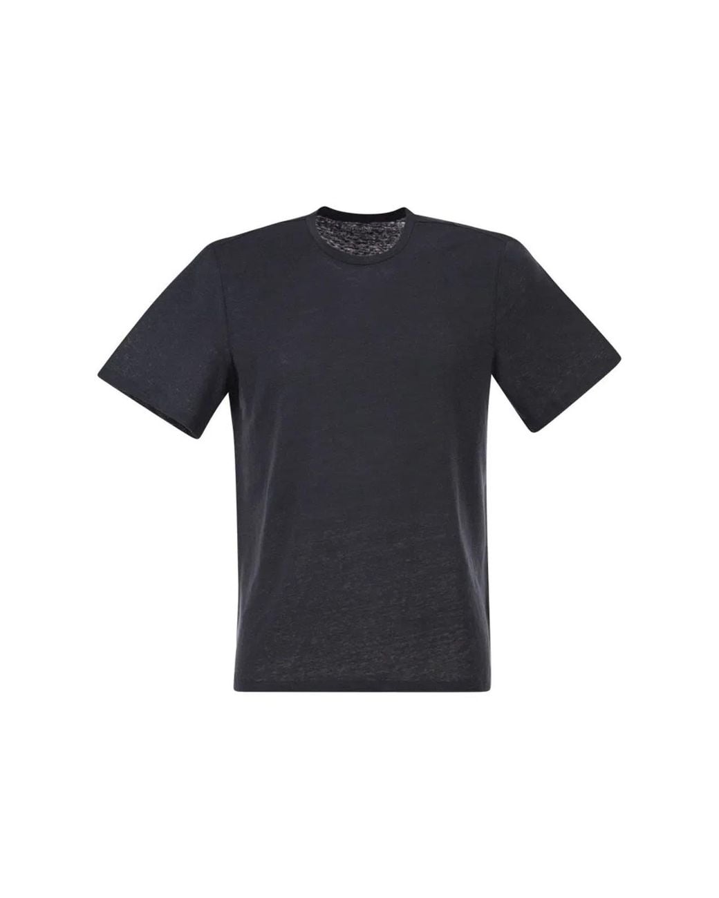 Majestic Blue Stretch Linen T-Shirt With Round Neckline for men