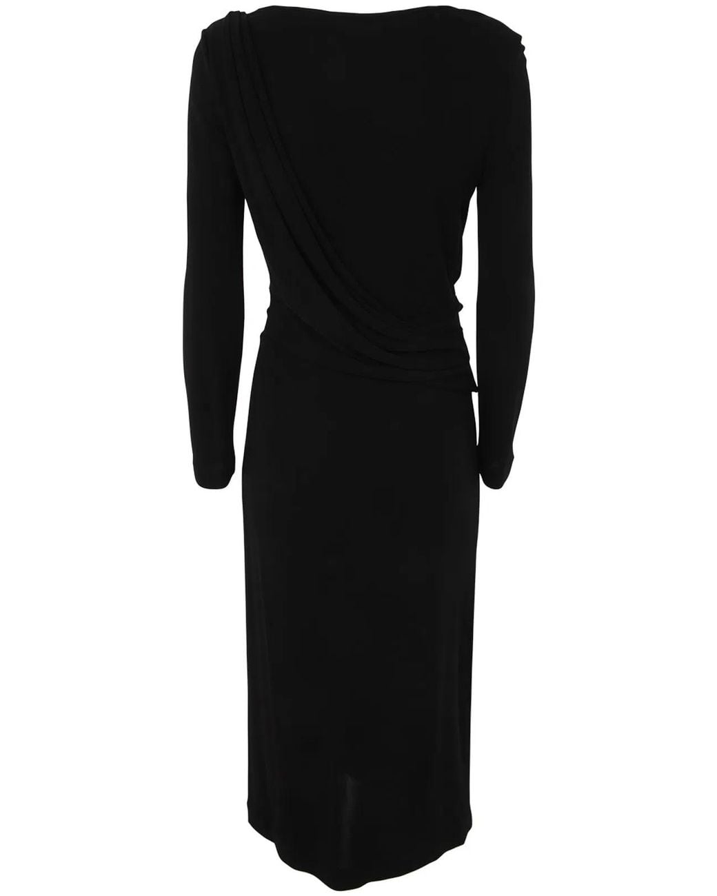 Alberta Ferretti Black Long Sleeves V Neck Midi Dress
