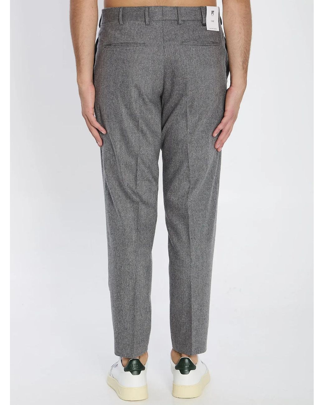 PT Torino Gray Flannel Trousers for men