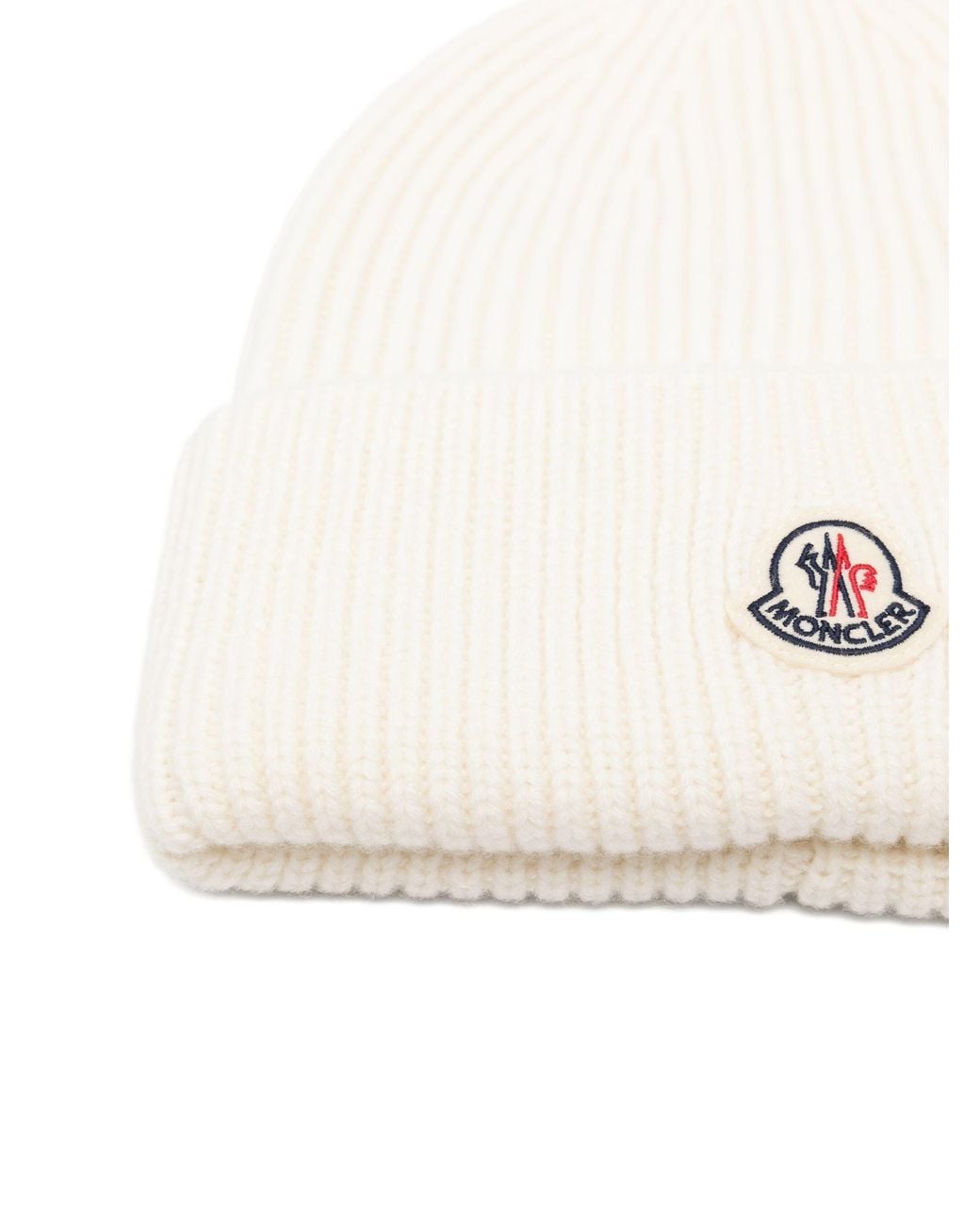 Moncler Natural Logo-Patch Ribbed-Knit Beanie Hat for men