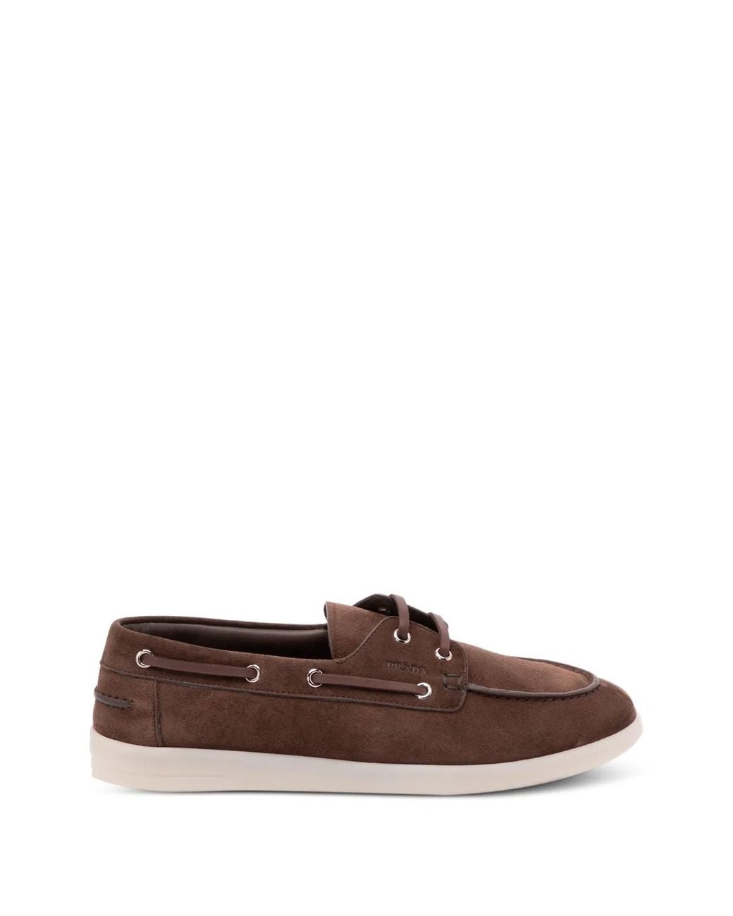 Prada Brown Suede Boat Shoes With Laces for men