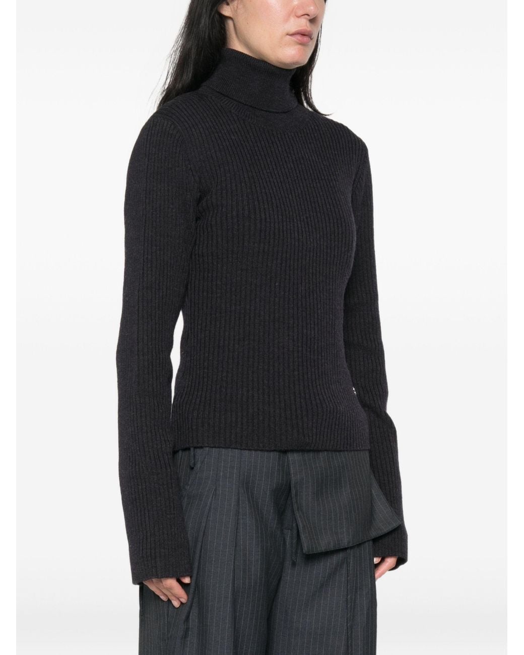 Ganni Black Ribbed-Knit Roll-Neck Sweater