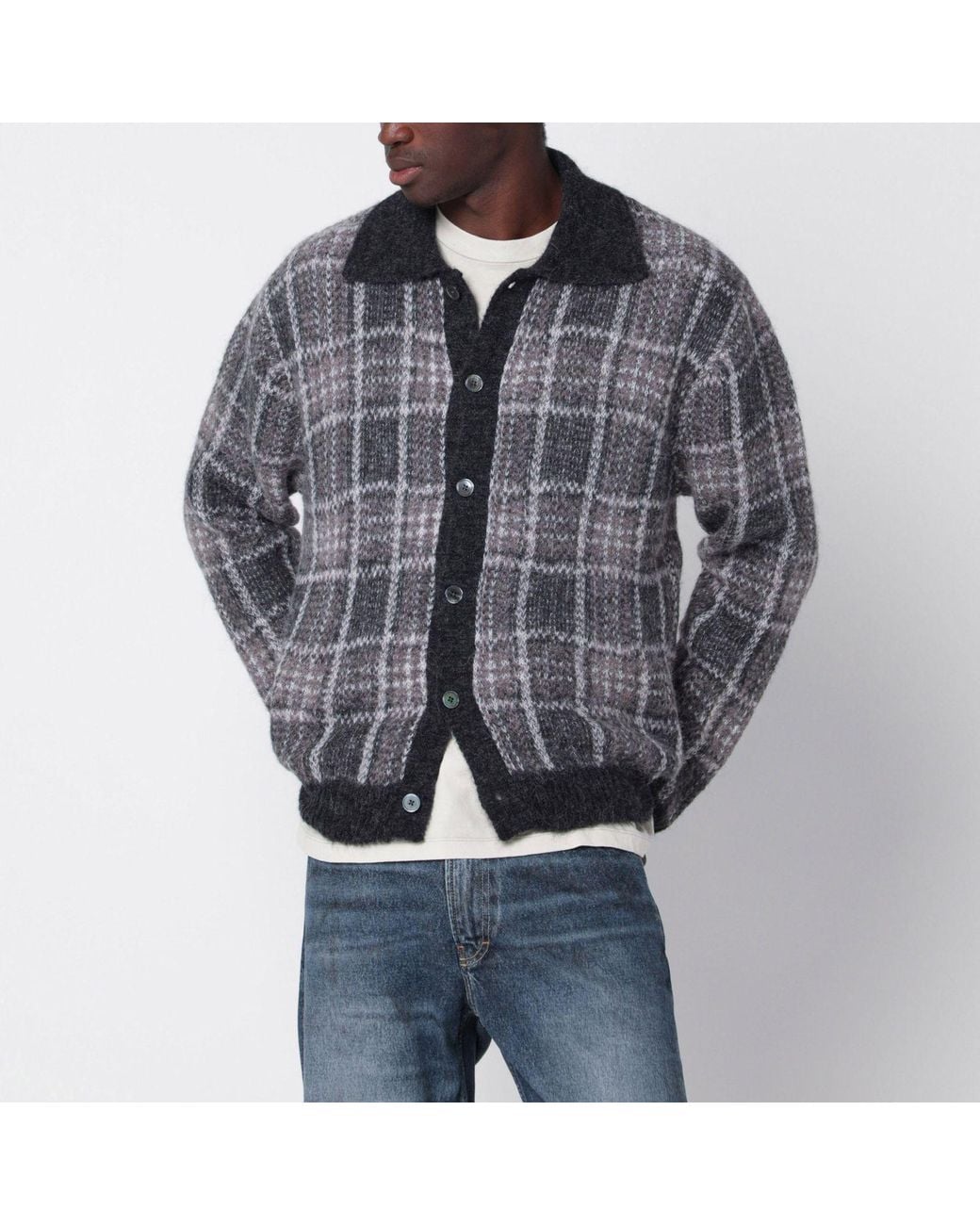 Our Legacy Gray Checked Evening Polo Sweater for men