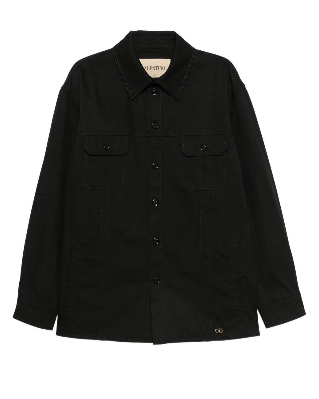 Valentino Garavani Black Cotton Gabardine Shirt Jacket With Vlogo for men