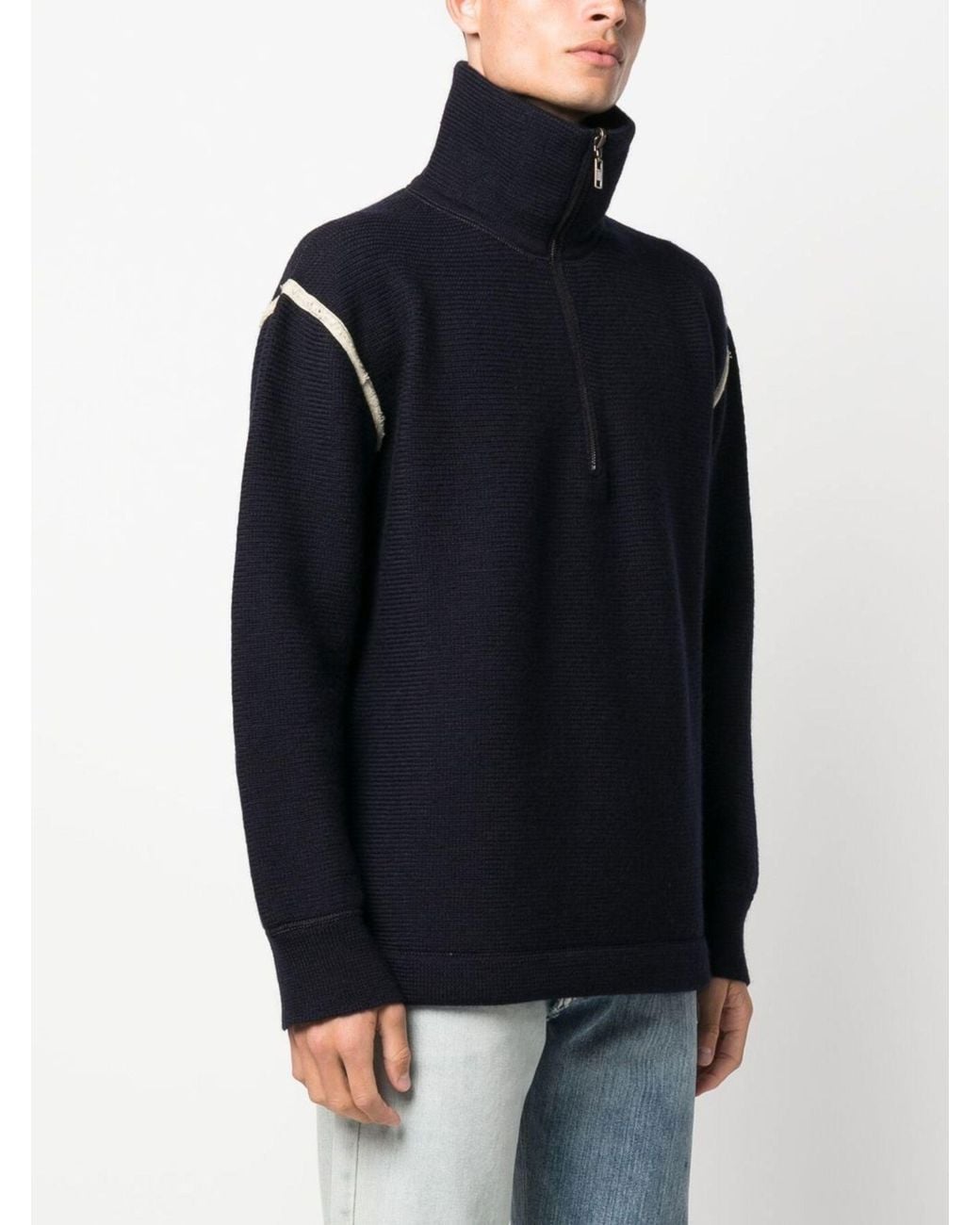Maison Margiela Blue Elbow-Patch Quarter-Zip Sweater for men