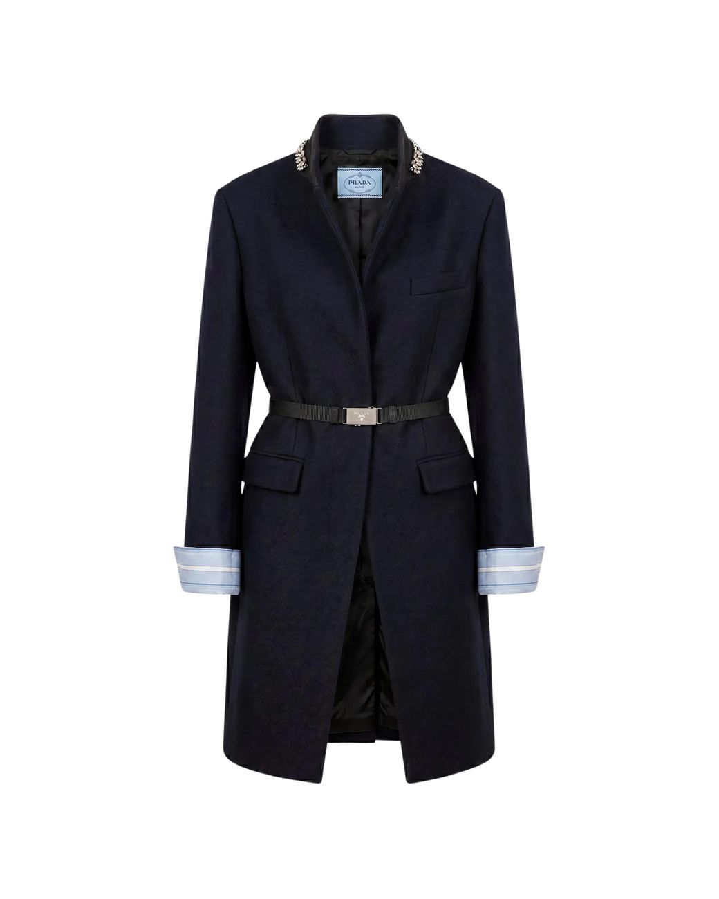 Prada Blue Coat With Jewel Embroidery