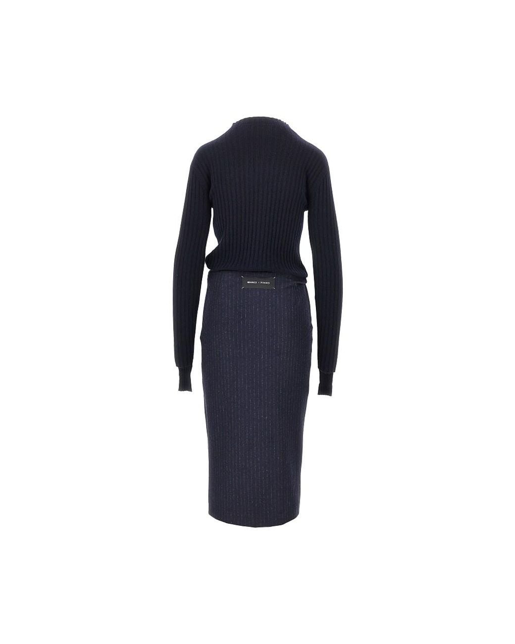 Pinko Blue Knitted Midi Skirt With Pinstriped Skirt