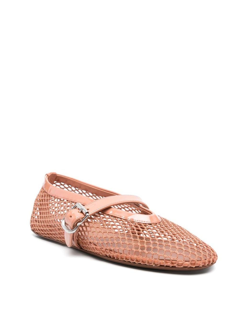 Alaïa Pink Nude Patent Leather Ballerina With Mesh