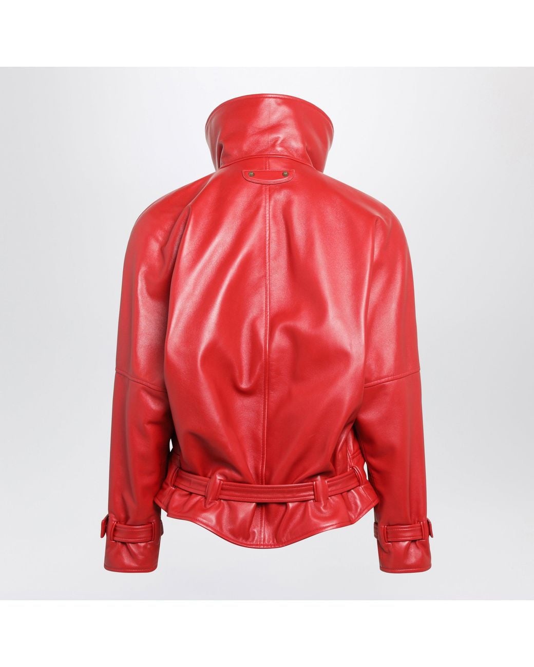 Balenciaga Red Rounded Lambskin Bomber Jacket