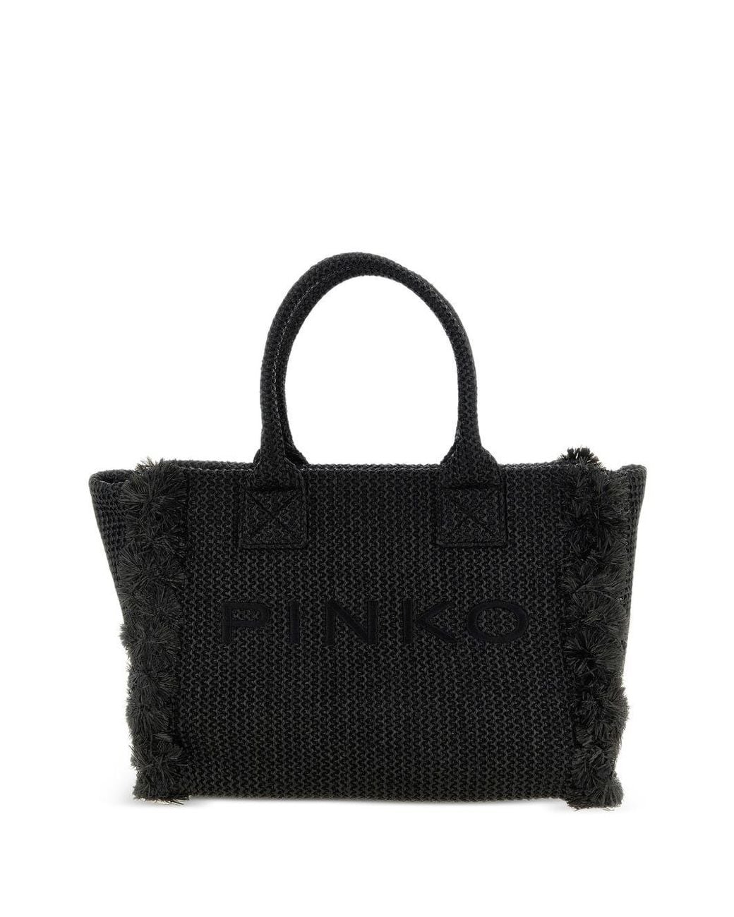Pinko Black Medium Beach Rafia Tote Bag