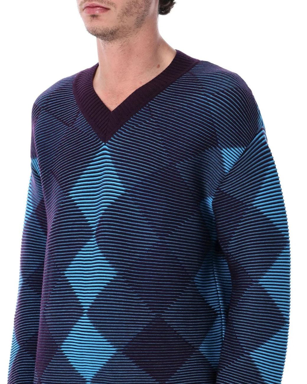 Dries Van Noten Blue Argyle Sweater for men