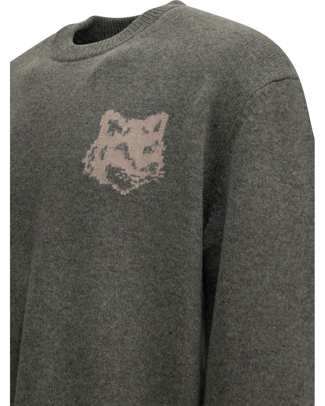 Maison Kitsuné Gray Maison Kitsuné "Fox Head" Crew-Neck Sweater for men
