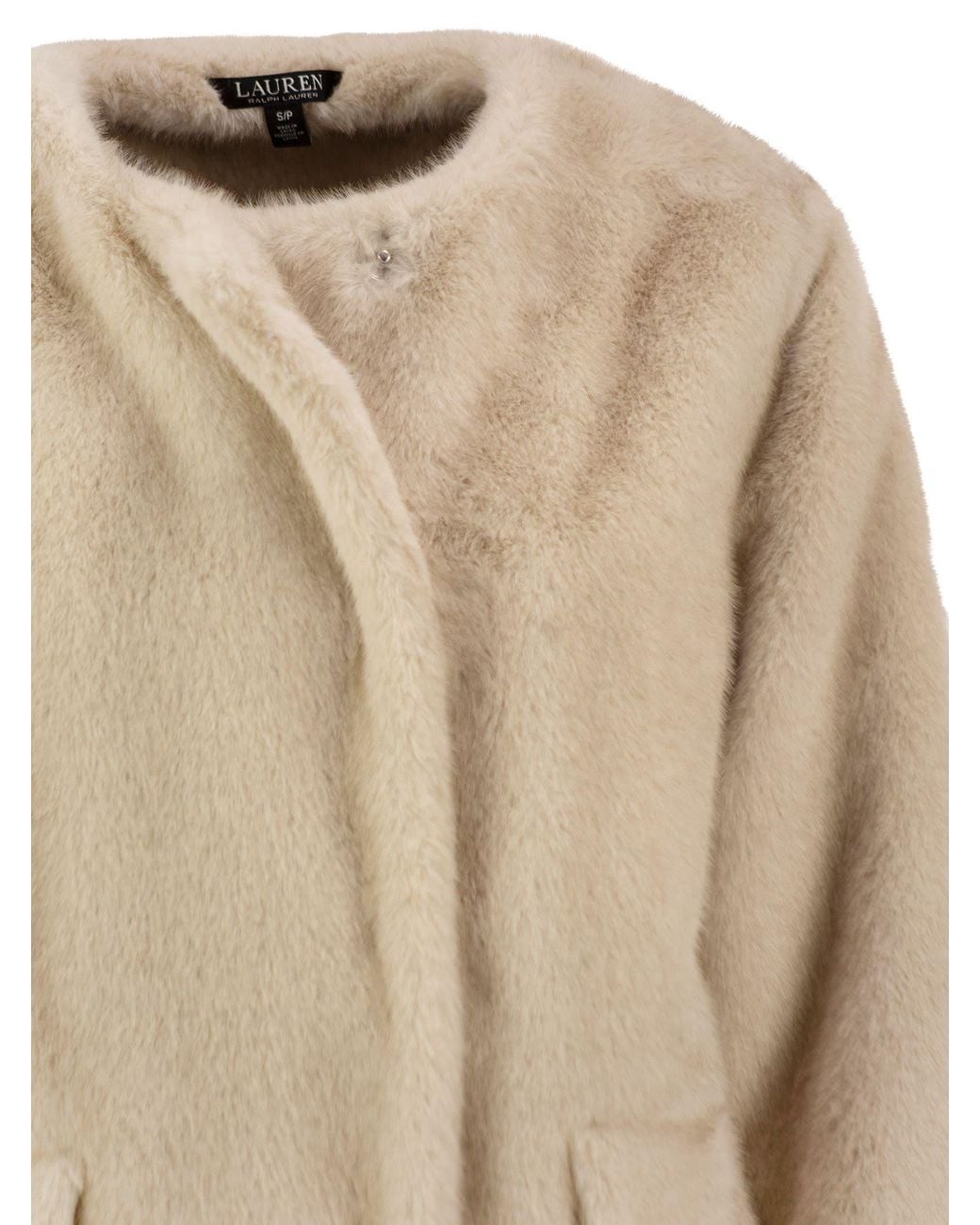 Ralph Lauren Natural Faux Fur Jacket With Round Neckline