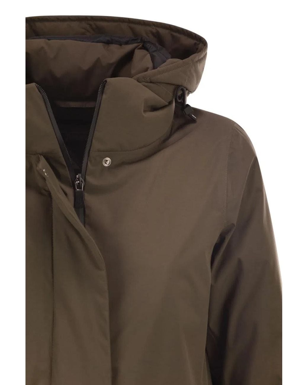 Herno Brown A-Shaped Down Jacket With Hood, 2 Layers