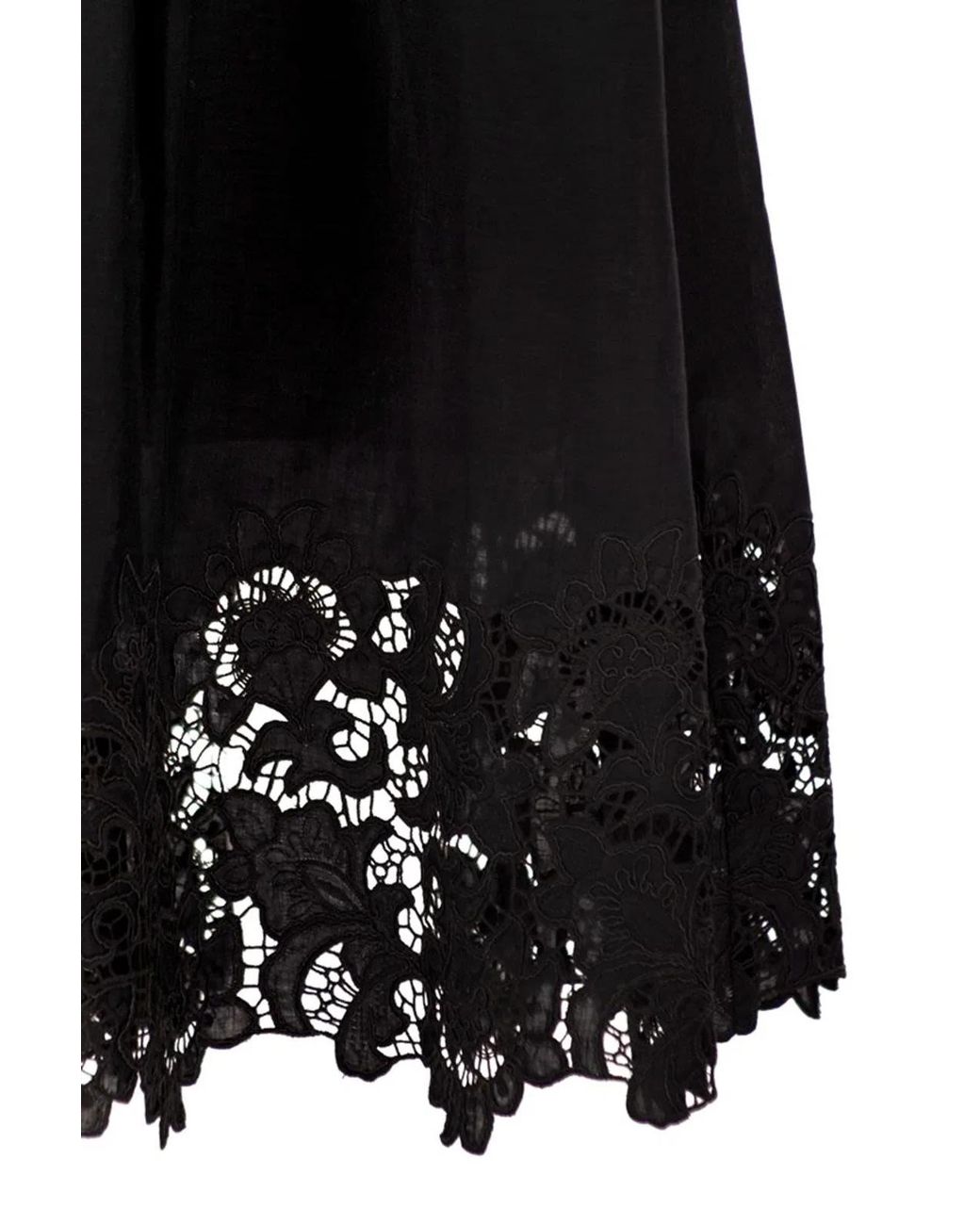 Max Mara Black Strapless Linen Dress With Embroidered Hem